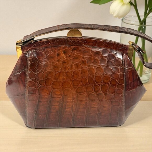 Vintage Alligator Skin Leather Handbag with Coin Purse - Picture 2 of 15
